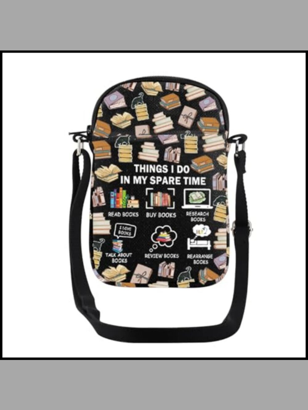 Book Lovers Crossbody Bag Polyester Quote Print Small Purse Gift for Bookworms